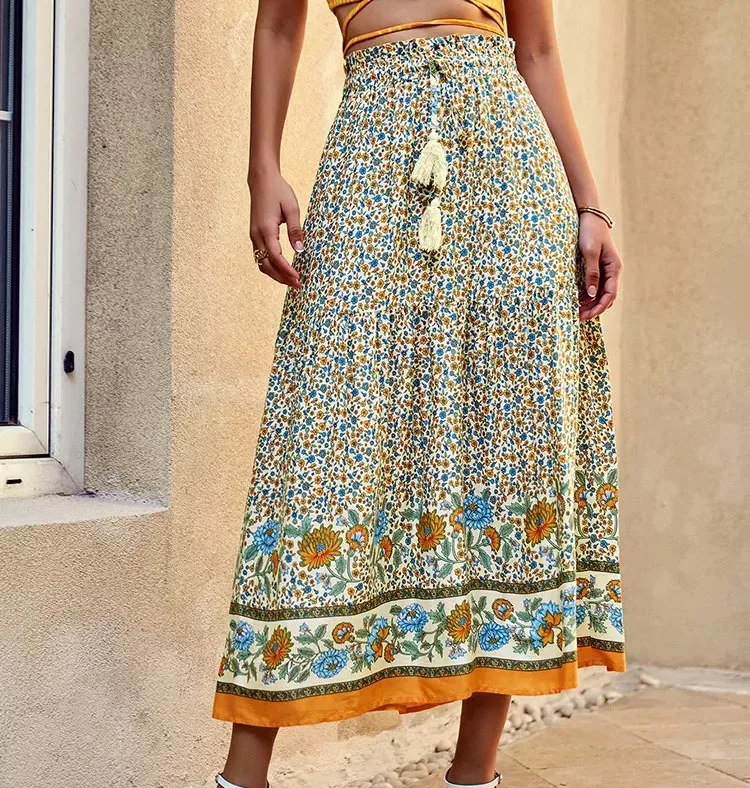 Cheap Indian Patchwork Bohemian Cotton Long Skirt, Mixed Floral Patches Summer Skirt