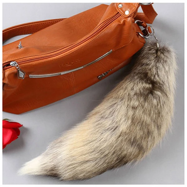 Fox Fur Tail High Quality Silver Blue Fox Fur Tail Bag Charm Natural Fur Tail For Keychain