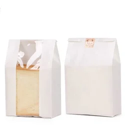 Hot sale transparent window bread pack customized logo kraft toast white paper loaf bakery bag