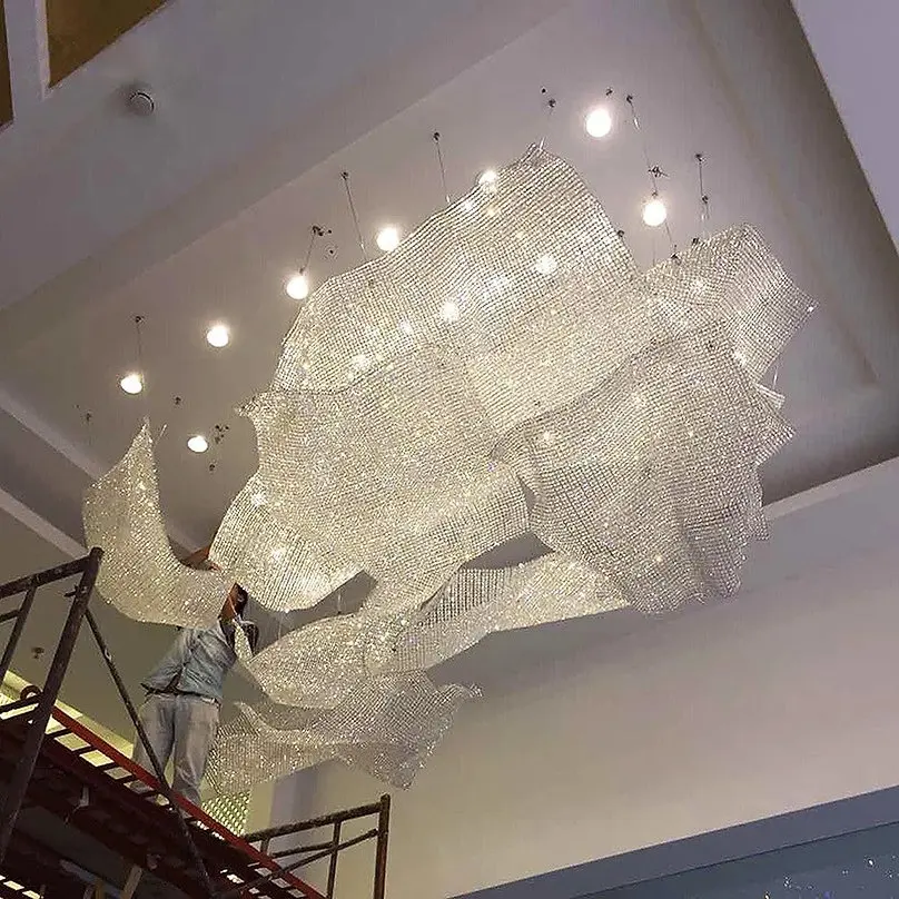 Customize Hotel Pendant Lamps Art Ribbon Deco Glass Pendant Light Creative Lighting Project Chandelier