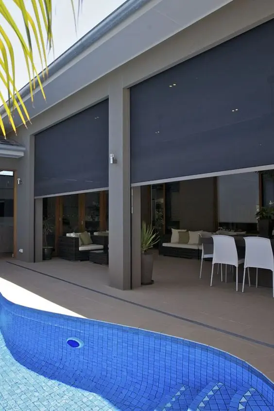 High Quality Customized Sun Shading Sunscreen Waterproof Windproof Zip Blinds Motorized Remote  Control Outdoor Roller Blinds