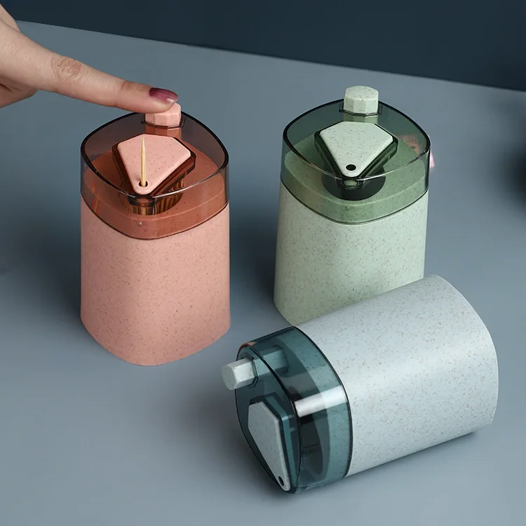 Automatic Toothpick Box Wheat Straw Toothpick Holder Container Portable Pop-up Toothpick Dispenser Box