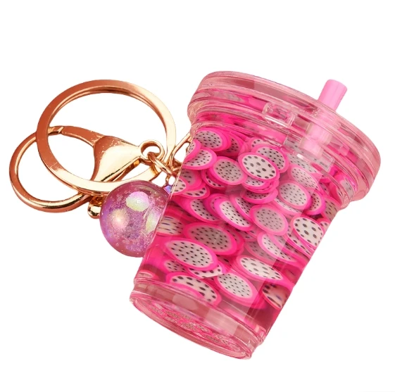 BSBH Factory Sale Liquid Floating Bubble Tea KeyChain for Girl Holiday Gifts Bag Car Key Acrylic Boba Keyring KeyChain