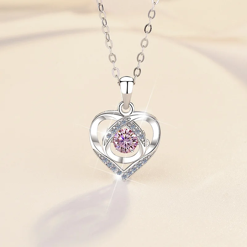 Heart & Soul S925 Sterling Silver Moissanite Necklace High-Grade Sensation Network Red Heart & Cross-Border Manufacturers Gift
