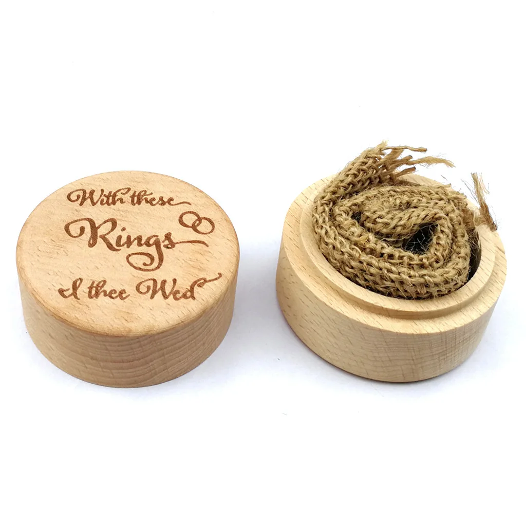 Custom Logo Wedding Round Wooden Ring Jewelry Box for Engagement Propose Storage Gift Container Romantic Memories