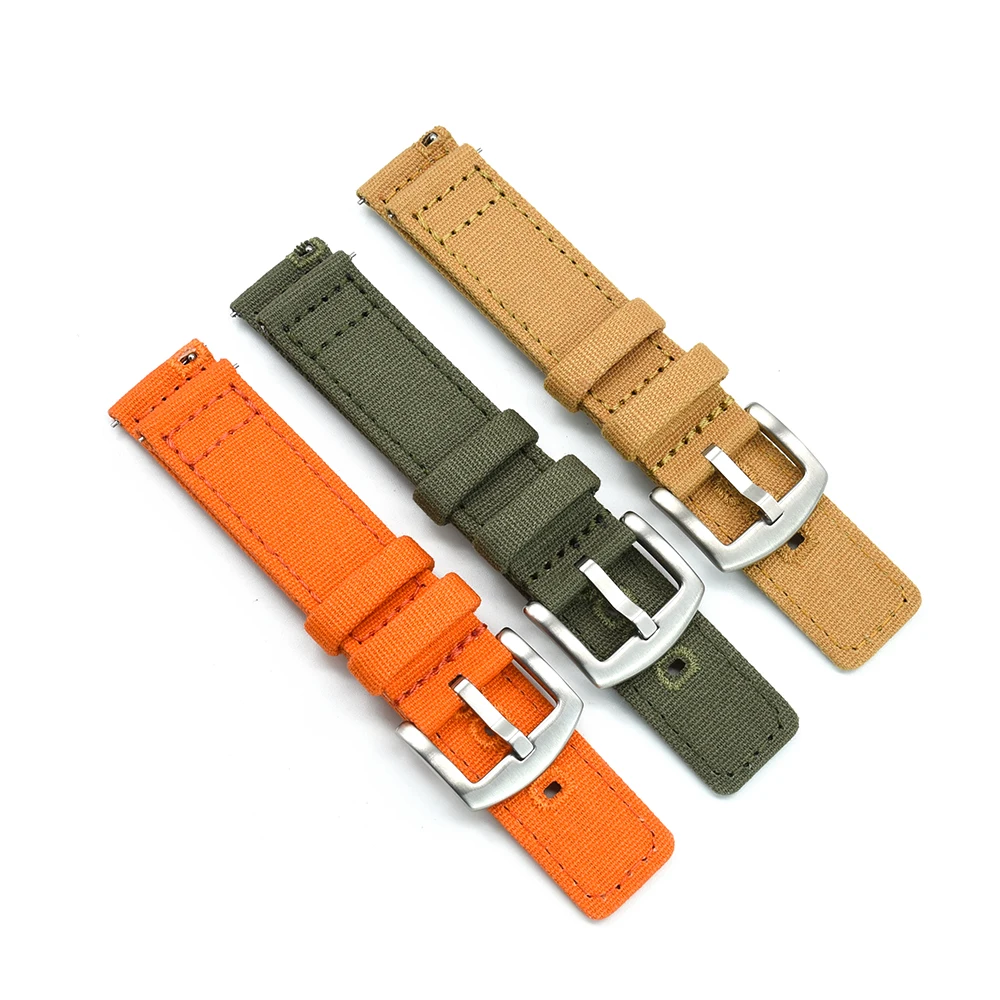 Juelong  Quick Release Watch Band Cotton Canvas 20mm 22mm Army Green Stitching Hole Canvas Watch Strap