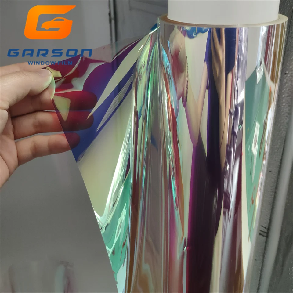 Architectural decoration rainbow window glass film self adhesive dichroic building window film