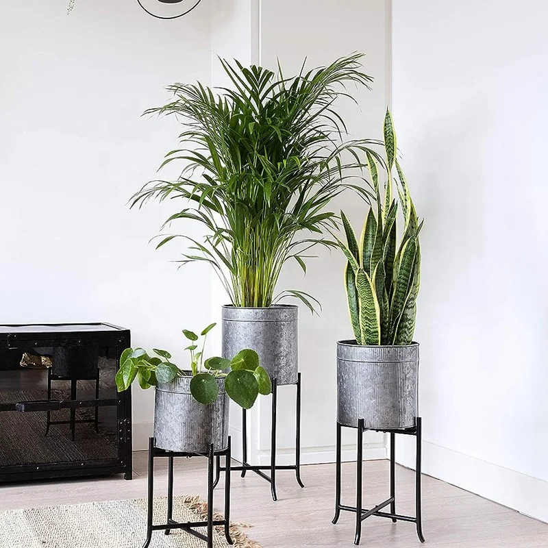 Set 3 Indoor Outdoor Modern Rustic Decor Farmhouse Trough Planter Decorative Iron Metal Plant Stand Galvanized Flower Pots