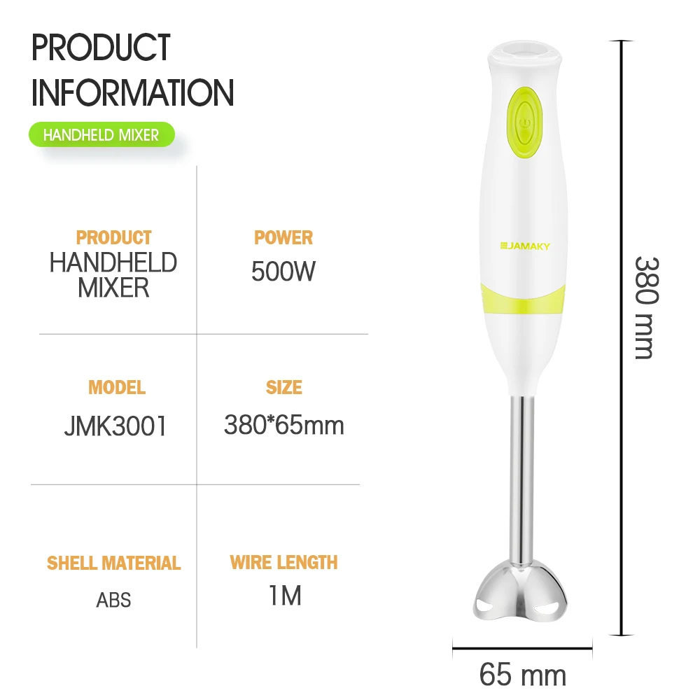JMK Hot Sale Hand Blender In Kitchen 500W Electric Hand For Household Mixer For Meat with Stainless steel blade