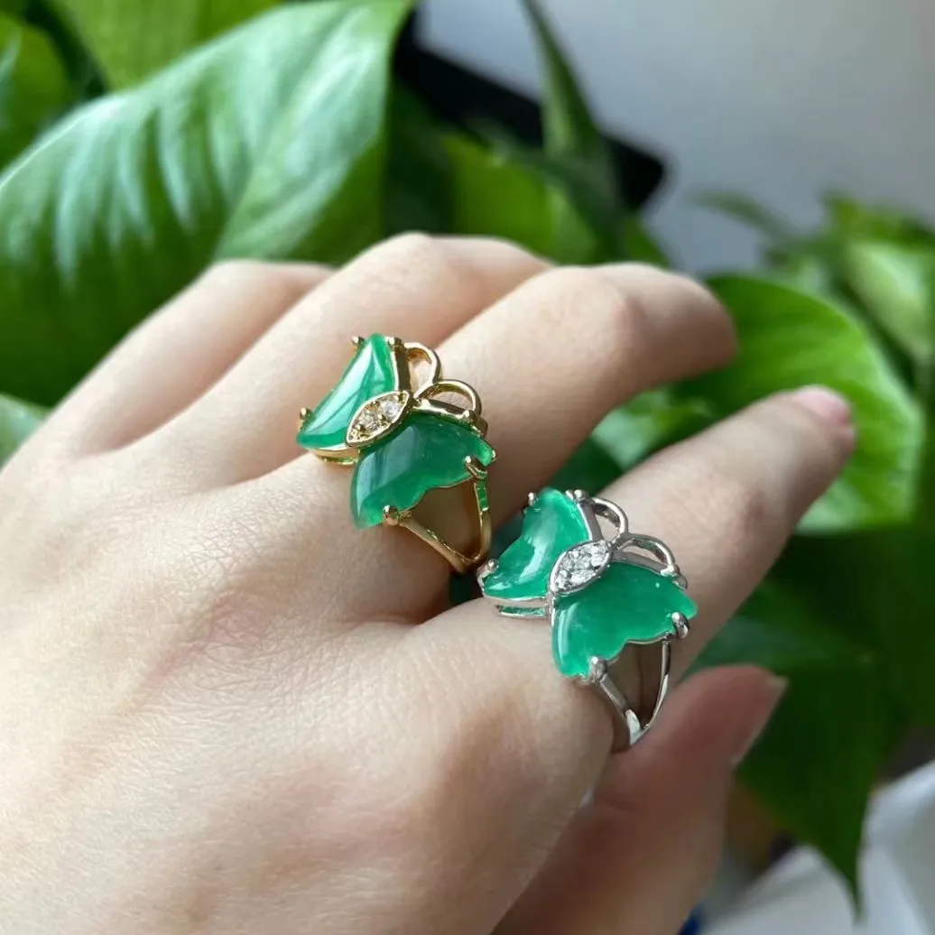 jialin jade jewelry set Wholesale women Charms series Natural Jade Stone butterfly ring butterfly necklace earrings