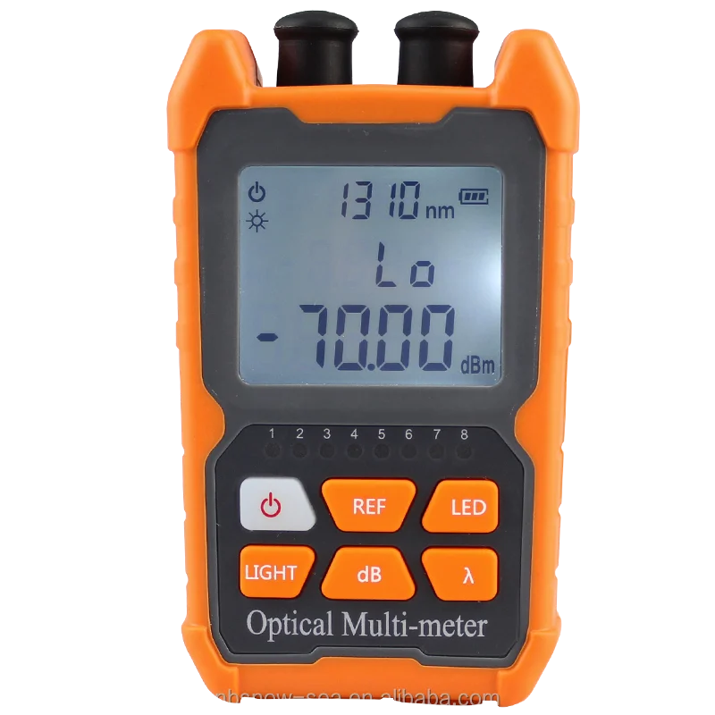 -70~+6dBm Handheld Mini Optical Power Meter with 10mW VFL and RJ45 Tester and SC/FC/ST Fiber Port and Rechargeable Lithium Batte
