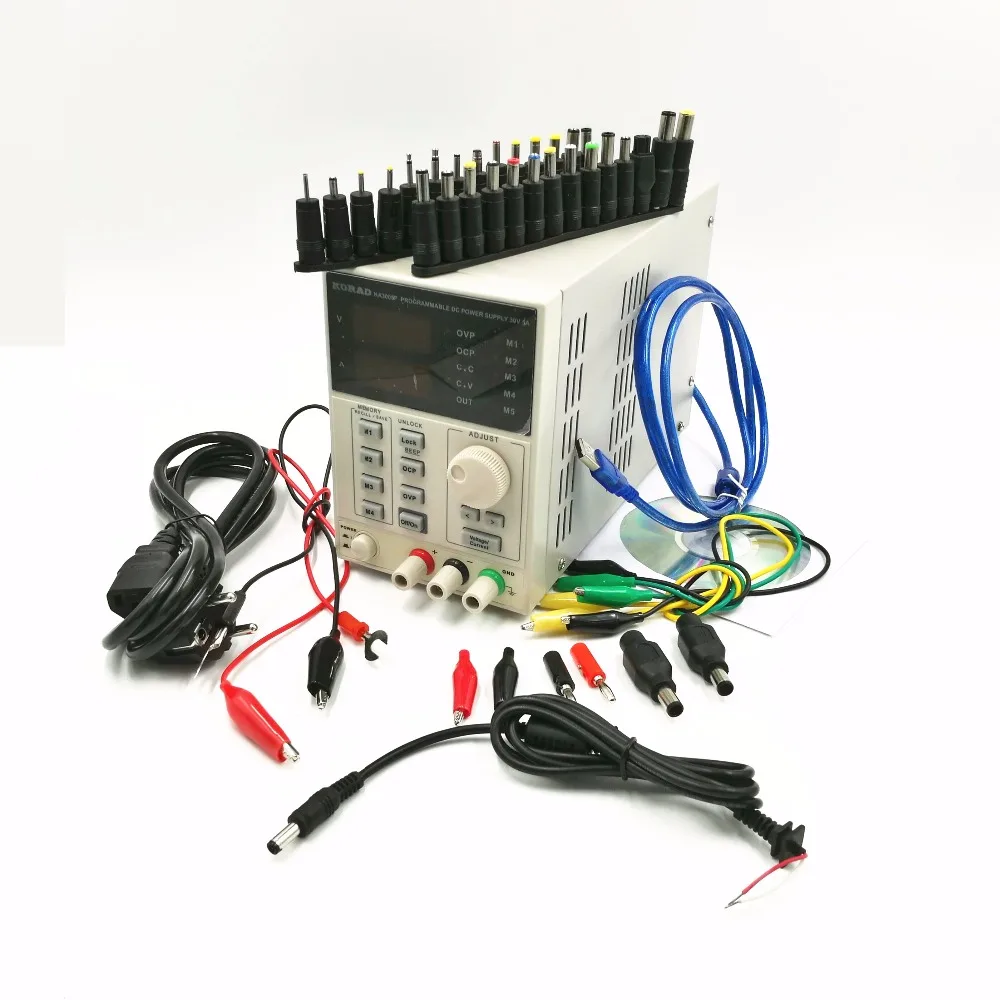 30V / 5A KA3005P Programmable Adjustable DC Linear Power Supply with USB and software + 39 PCS notebook interface powe adapter