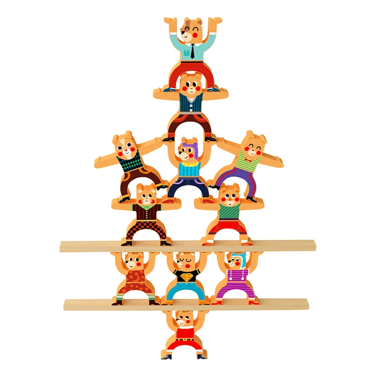 Hercules Wooden Stacking Blocks Game for Kids Bear Acrobatic Troupe Balancing Toy