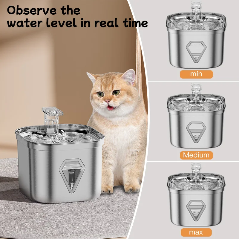 2024 New Pet Water Fountain 74oz/2.2L Stainless Steel Automatic Pet Water Fountain Dog Dispenser Cat Dog Water Fountain