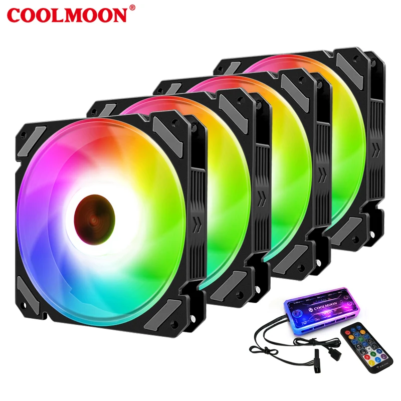 COOLMOON тихий Луна вентилятор для корпуса компьютера 120 мм с пультом дистанционного управления втулка вентилятора освещенные красочный воздушный вентилятор охлаждения для ПК