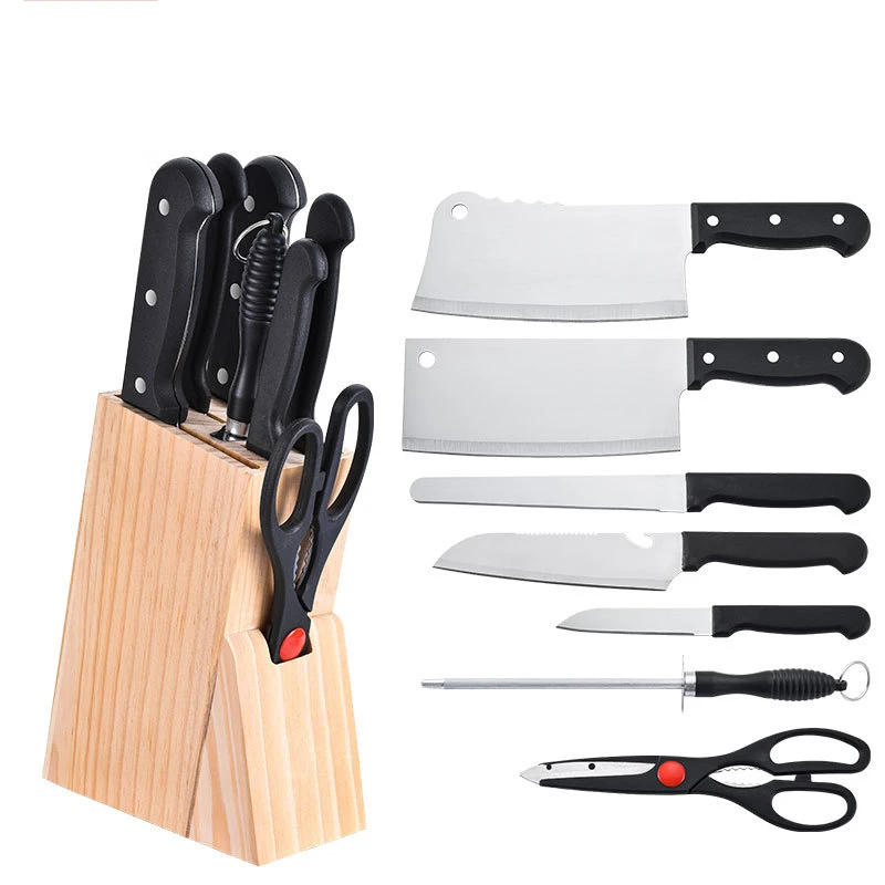 A2754  Business Gift Kitchen 8pcs/set Knife Tool Kitchenware Knife with Wooden Base Home Stainless Steel Kitchen Knives Set