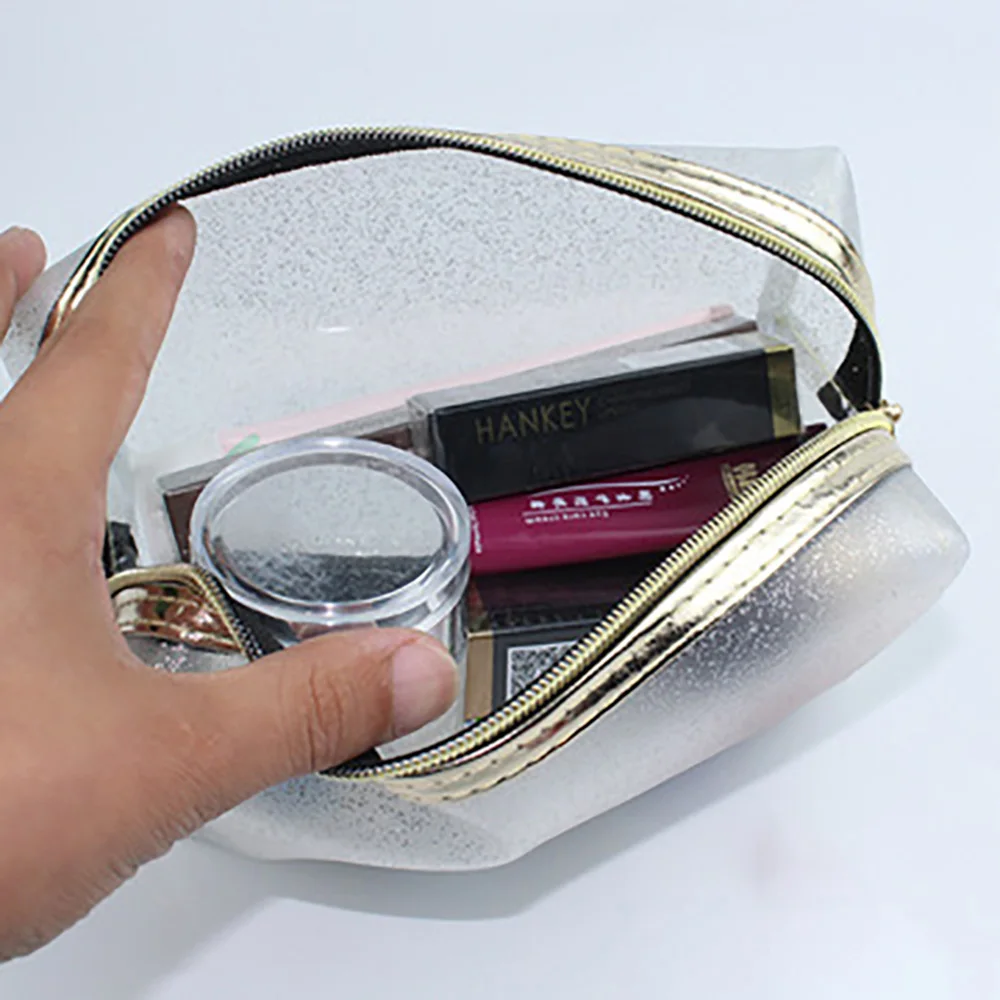 Wholesale Translucence Glitter Waterproof Makeup Cosmetic Bag with Wrist Strip Jelly Color Semi Transparent Toilet Pouch