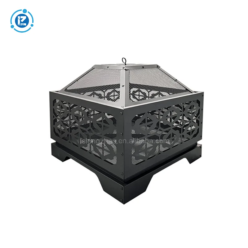 Wood charcoal grill garden outdoor camping bonfire square fire pit with cover and fire hook
