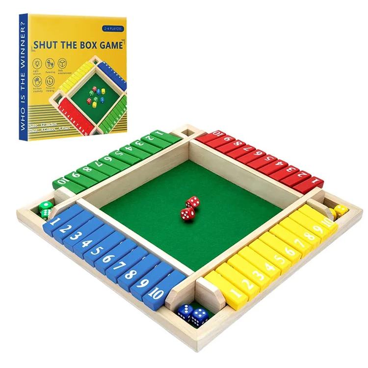 4 Players 8 Dices Family Classics Tabletop Version Wooden Board Games Colorful Wooden Shut The Box Dice Game for Adults Kids