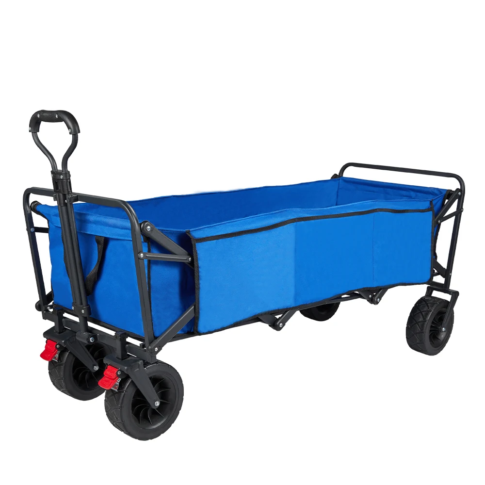 Long Wagons carts Foldable Wagon Cart Garden Wagon with Side Pocket and Brakes for Camping