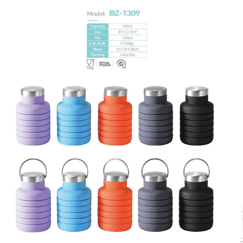 Foldable silicone water cup fitness cross-country running outdoor sports water bottle anti-fall travel compression portable cup