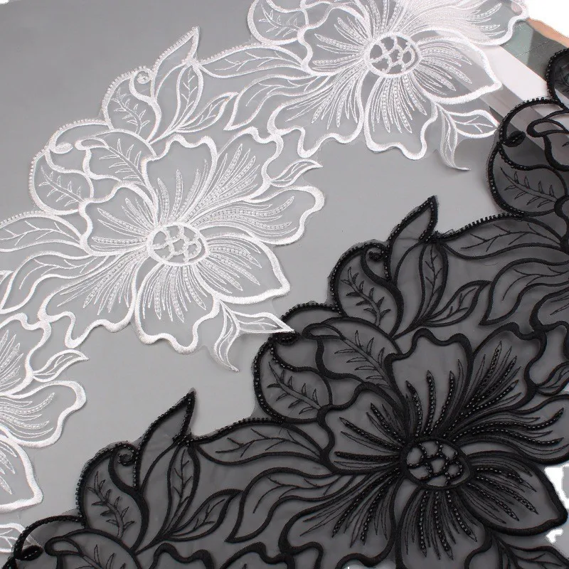 LS886 New design 25cm white lace trimming beading tube embroidery lace for wedding dress decoration