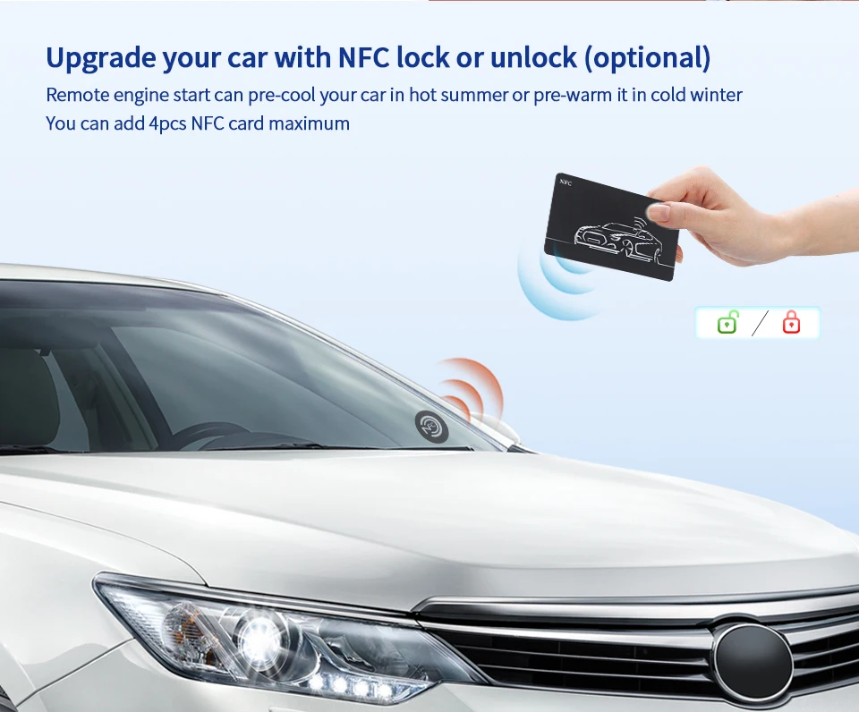 Factory Price Universal EC002-NFC DC 12V Burglar Alarm with PKE push start button & remote engine start auto start