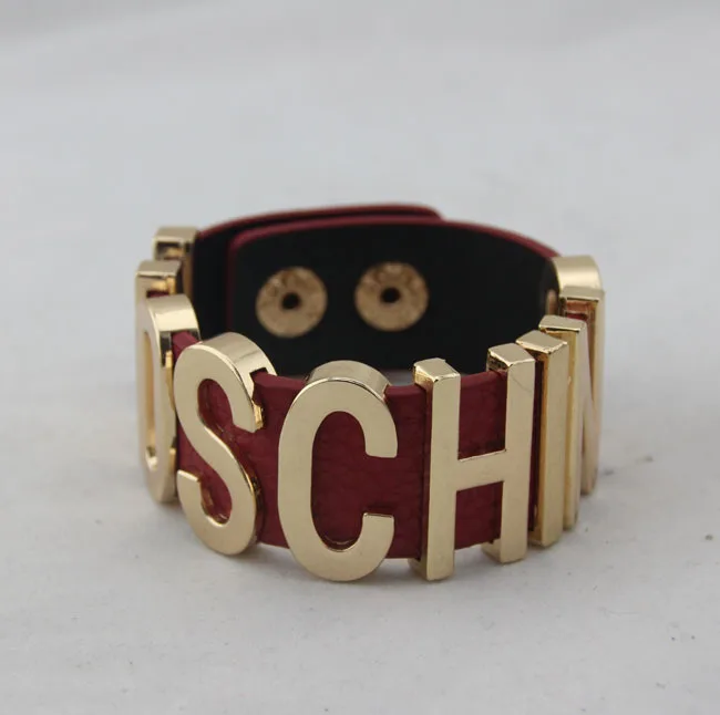 Hot selling exaggerated letter PU leather alloy bracelets for men