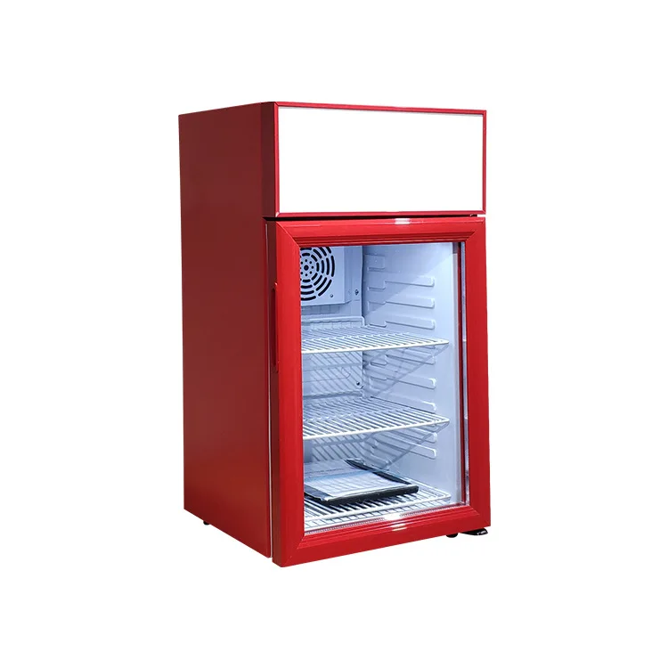 Top Lit Header Customizable Panel Commercial Mini Cold Drinks And Foods Over Countertop Display Fridge