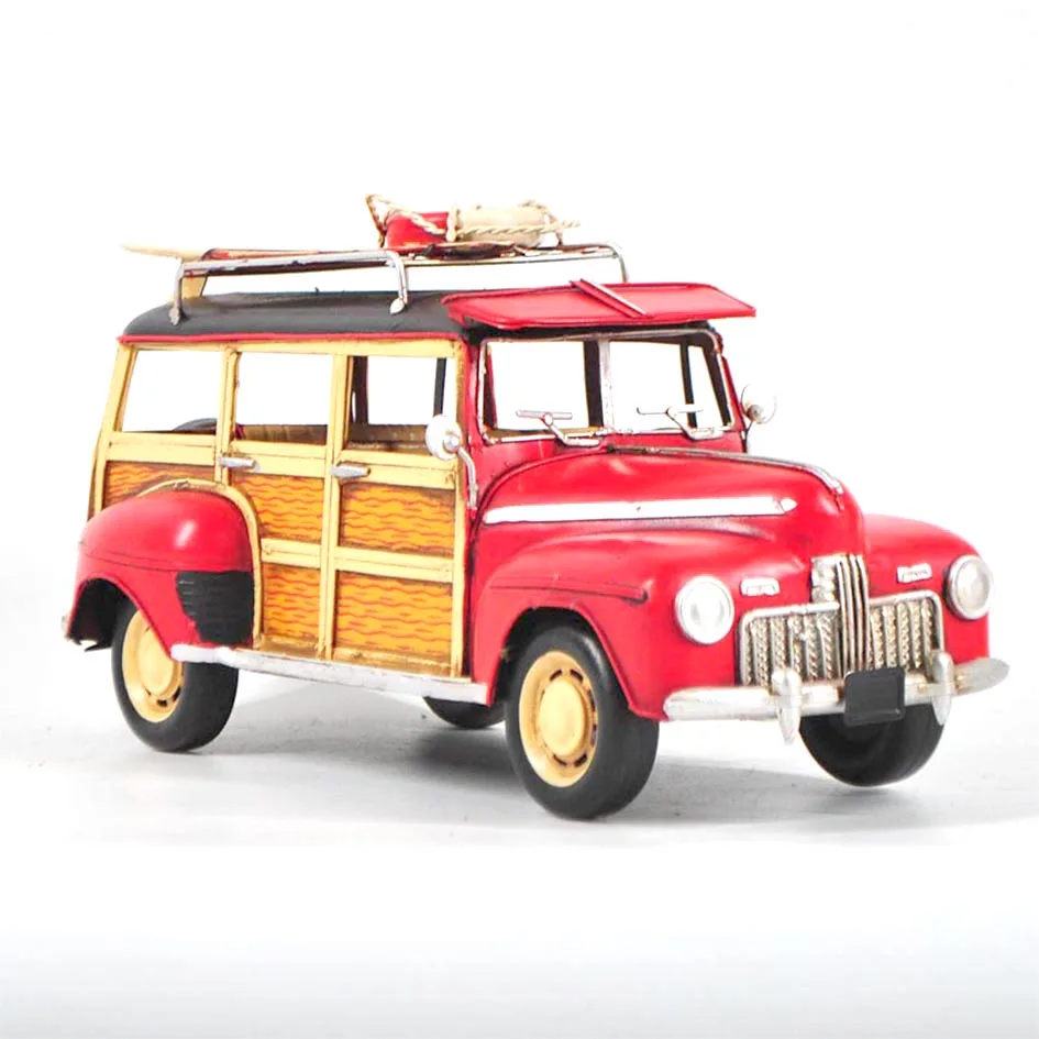 1942 FORD SUPER DELUXE STATION WAGON RETRO HANDMADE TIN TRUCK MODEL TRAVEL PLATE PICK UP TRUCK MODEL