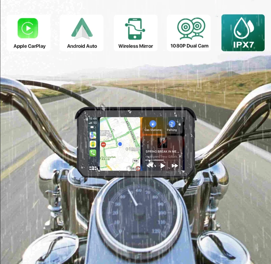 Wi-Fi 1080P 5 дюймов портативный GPS-навигатор водонепроницаемый мотоцикл Carplay/Android авто монитор DVR камера записи беспроводной TPMS