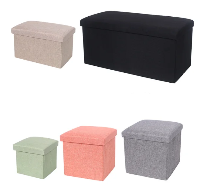 Wholesale Living Furniture Folding Fabric Storage Ottoman Bench Storage Chest Foot Rest Stool with Strong Support