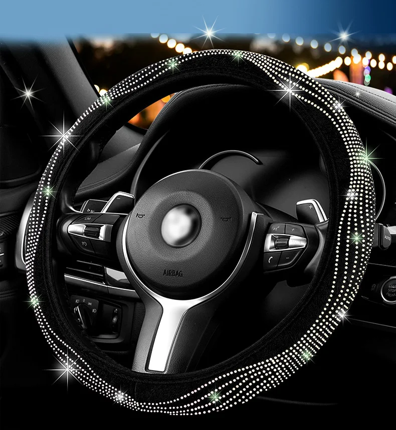 car steering wheel cover No inner ring anti slip Set with diamonds Universal for all seasons Steering Wheel Cover