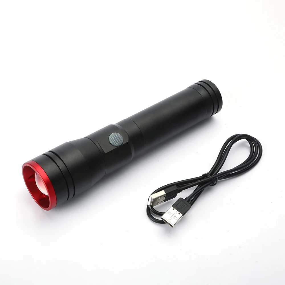 
Hot sale OEM zoomable long shot USB charging LED aluminium torch for outdoor 