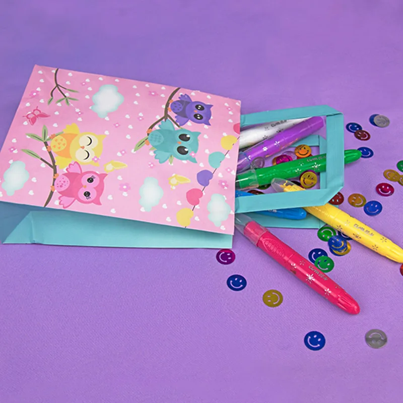 623031 8pcs Gift Paper Bag Owl Pink Girl Birthday Party Cartoon Small Tote bag Package Pack Eco-friendly