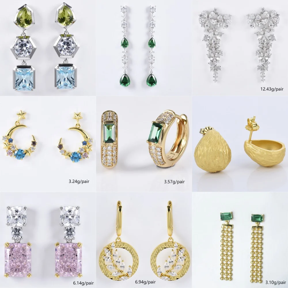 Carline topsale custom 925 sterling silver jewelry 18k gold plated 5a zircon green nano glass pave setting huggie hoop earrings