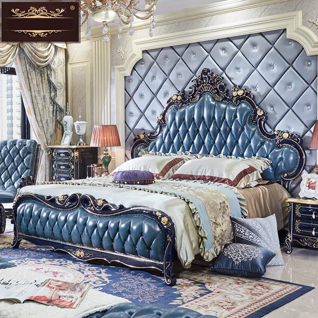 antique Classic Luxury bed high Quality Bedroom Furniture Set Wooden Gold royal Color King Size Bed European style Solid Wood