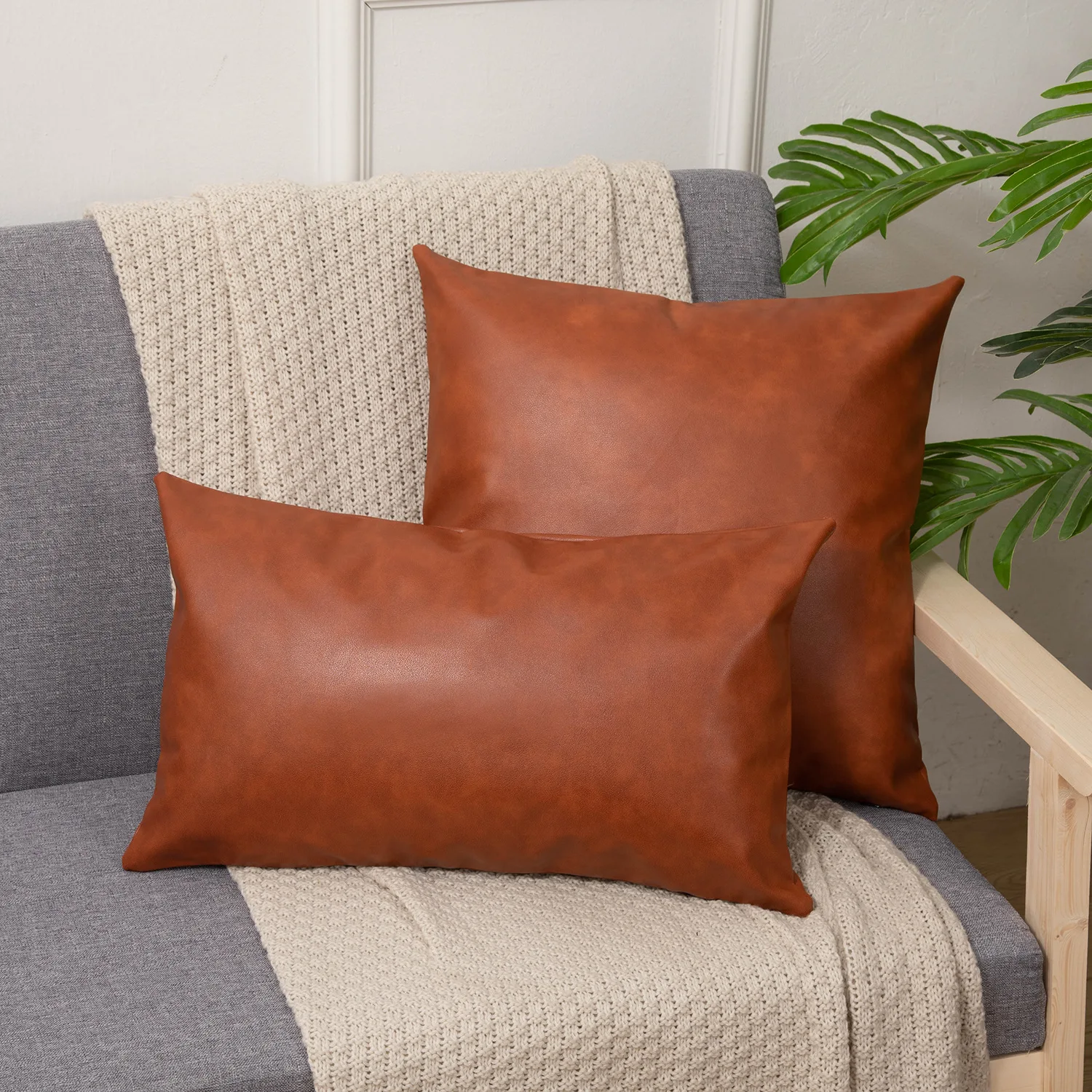 30*50cm Modern Solid Decorative Square Faux Leather  Thick Throw Pillow Covers Cushion Cases for Couch Bed Sofa