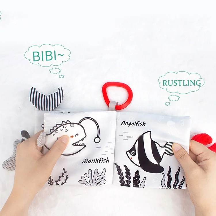 Хит продаж тканевые книги для младенцев с защитой от разрыва сенсорные игрушки музыкальная книга обучающая детская унисекс черно-белая EN71