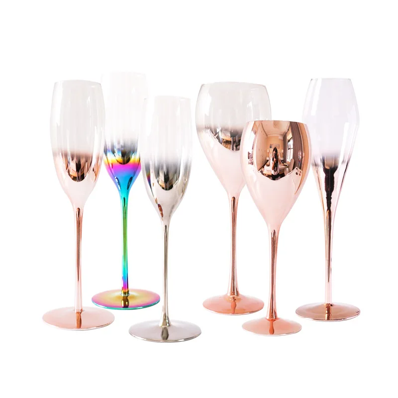 European and American custom gradient electroplated crystal glass wine golden tall champagne goblet