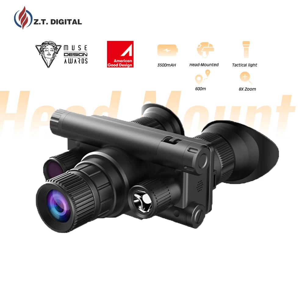 Night Vision Hunting Binoculars Head Mounted Helmet Night Vision Goggles with Tactical Flashlight with CE FCC ROHS