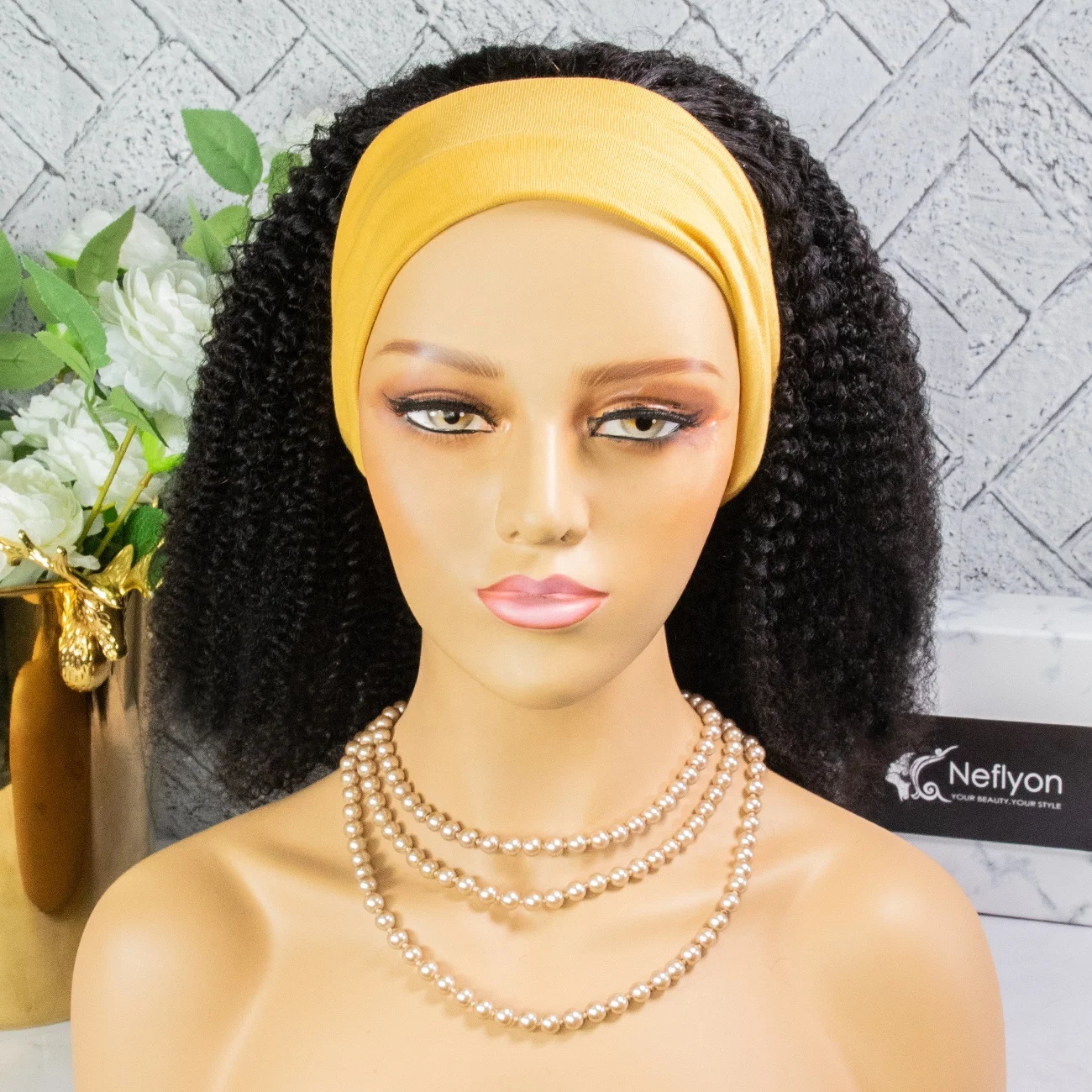 
Бесплатная доставка, выровненный кудрявый полупарик с кутикулой, плотность 150%, афро кудрявые человеческие волосы, головная повязка, парики для черных женщин 