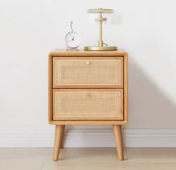 New hot selling low price solid wood bedside table sofa side cabinet rattan locker storage small cabinet furniture wholesale