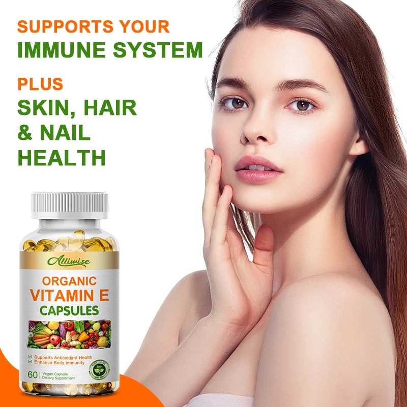 Organic Antioxidant and Emollient Vitamin E Soft Capsule 60pcs Women Skin Whitening Supplement for Face