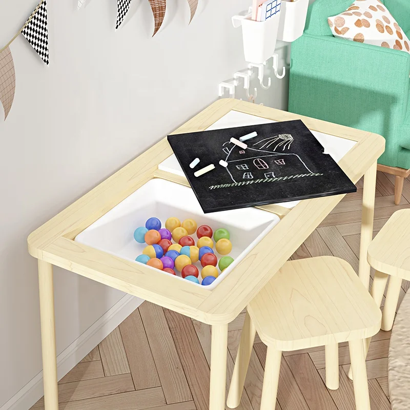 Montessori Kindergarten Children Toddler Wood Sensory Activity play party sand and water furniture Kid table and chair set