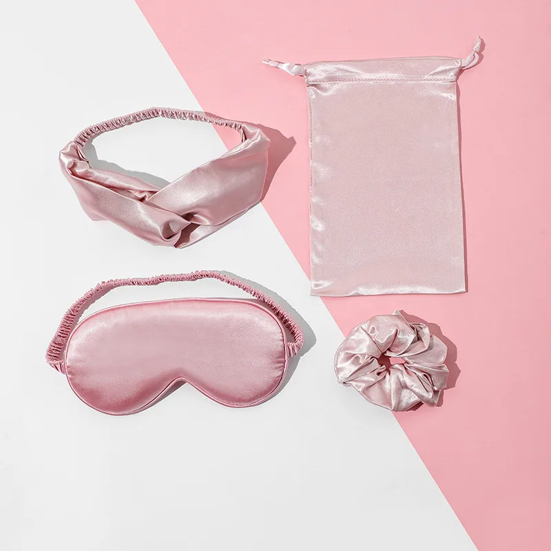 Custom logo pure silk pillowcase scrunchie with box hair tie 100% mulberry silk sleep eye mask and pillow case set