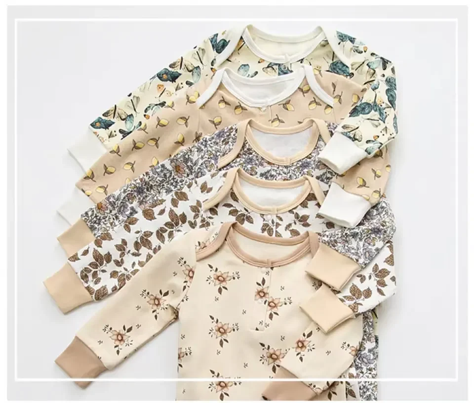GOTS Organic Cotton Print Long Sleeve New Born Baby Clothes Baby Onesie Rompers