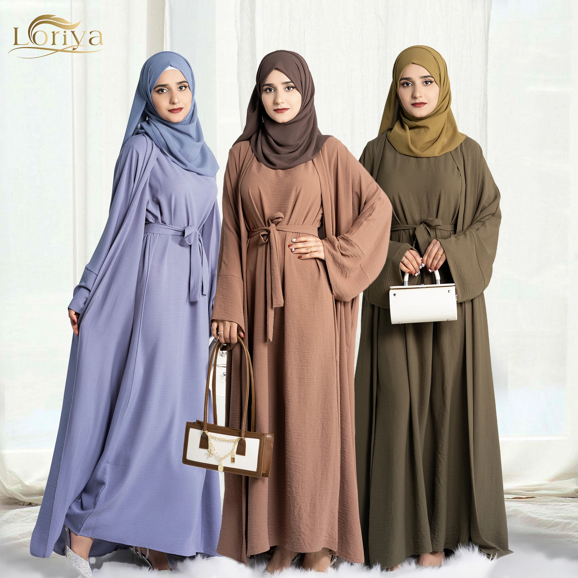 Best selling islamic clothing 2 piece abaya set high quality wrinkle polyester modest abaya women muslim dress