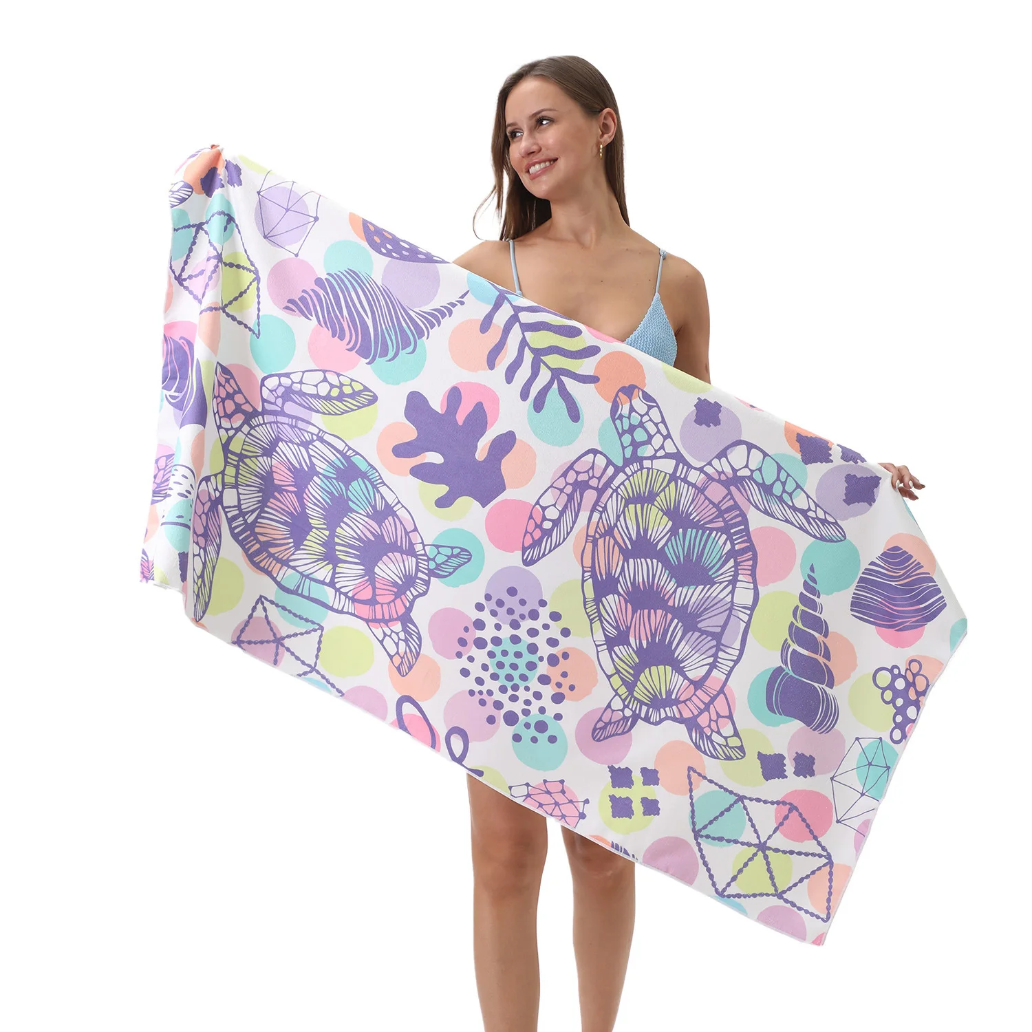 Customized  Hawaii  Blue Hibiscus Turtle Polynesian  Printing  Microfiber Beach Towel  Bikini Sets  Sarongs Warp   Pareos