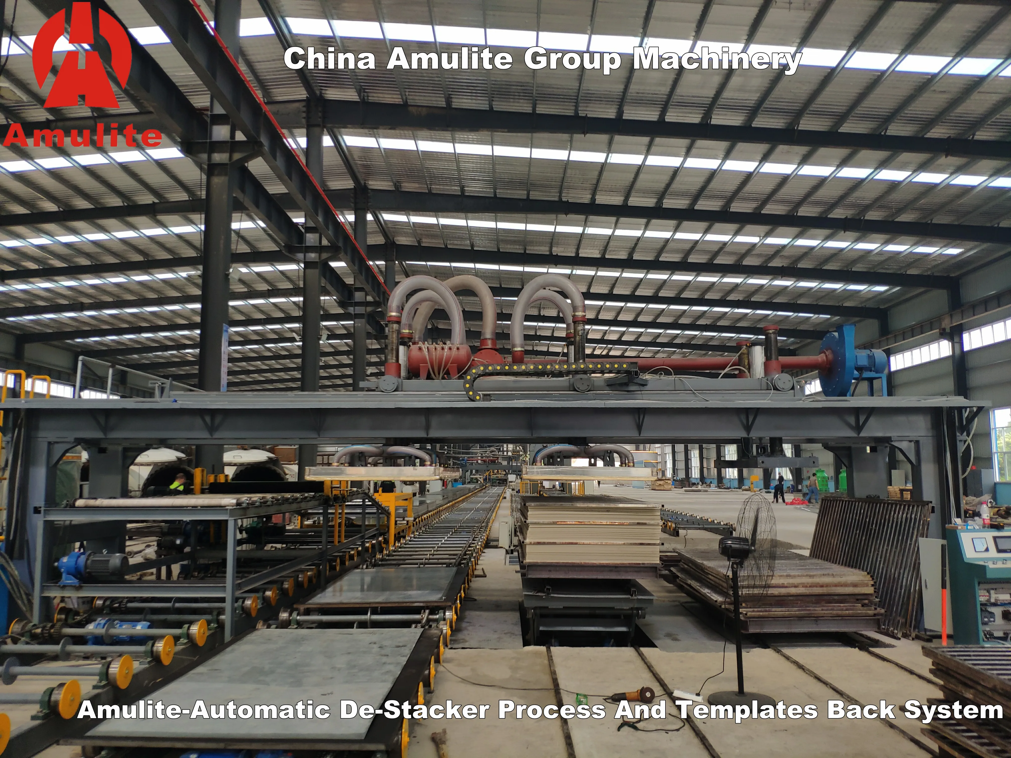 China Amulite Group Machinery Alternative Fiber Cement Board Production Line Making Laminating Edge Trimming  Machines